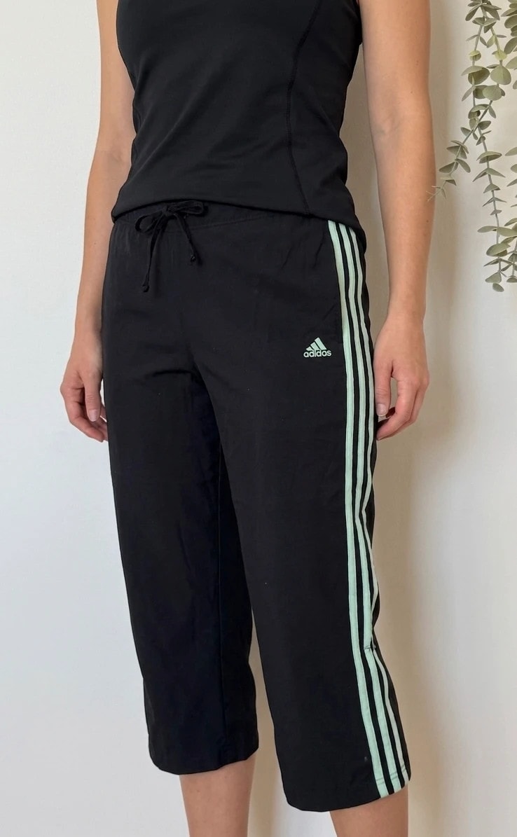 Pantacourt vintage Y2K Adidas 3 Stripes noir vert menthe taille FR 42/L - SK260698