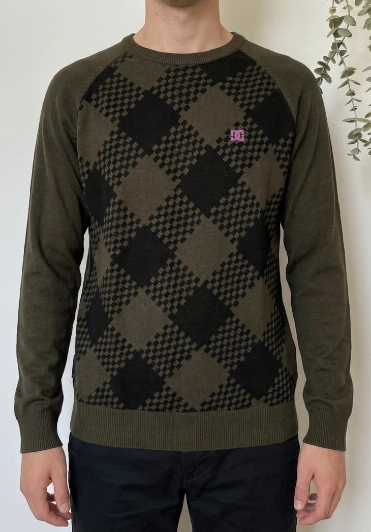Pull maille raglan DC Shoes motif argyle kaki noir taille S/M - SC260594