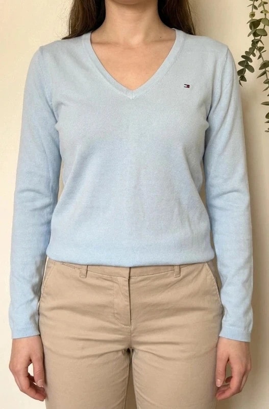 Pull col V Tommy Hilfiger bleu ciel taille S - SC260593