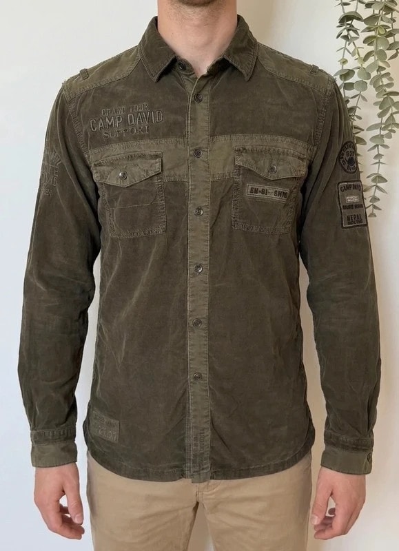 Chemise Camp David regular fit velours côtelé kaki taille S - SC2606140