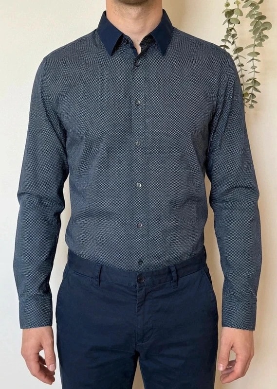 Chemise slim fit HUGO bleu marine micro motif blanc taille XL - SK260654