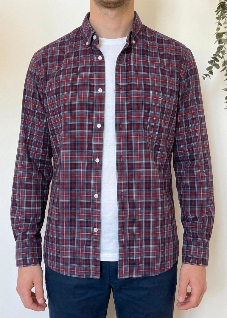 Chemise regular Eden Park à carreaux bleu bordeaux logo brodé taille L - SC2605105