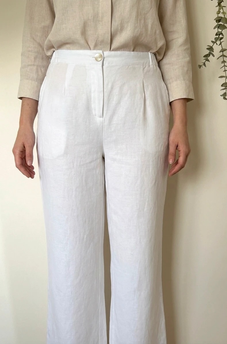 Pantalon fluide Oysho blanc lin taille M - VG26079