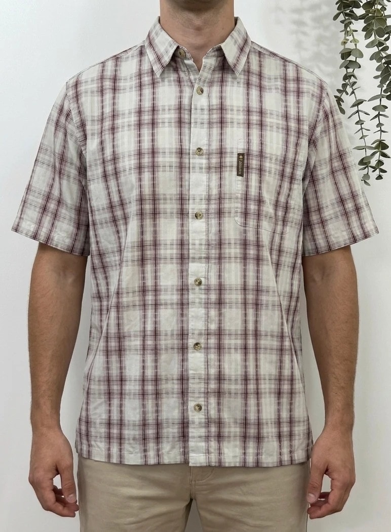 Chemise manches courtes Columbia à carreaux beige bordeaux taille XL - FP2607100