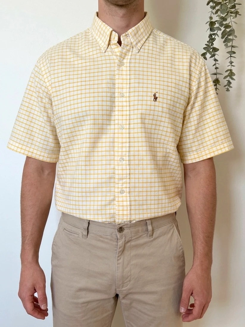 Chemise Oxford Ralph Lauren carreaux jaune blanc logo premium taille XXL - SK260624