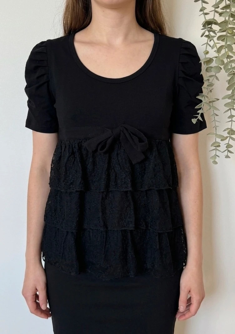 Top volanté dentelle Molly Bracken noir manches bouffantes taille XS/S - SC2606149