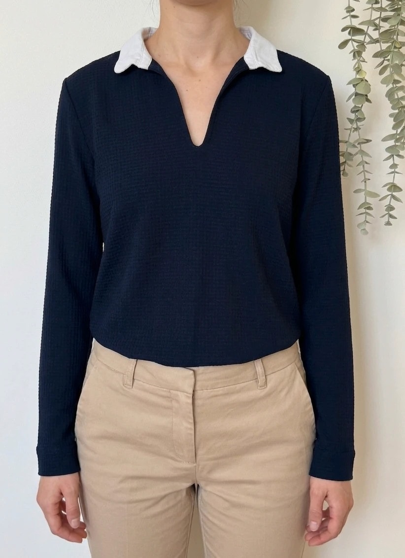 Blouse texturée Karl Marc John bleu marine col blanc taille M - SC2606144