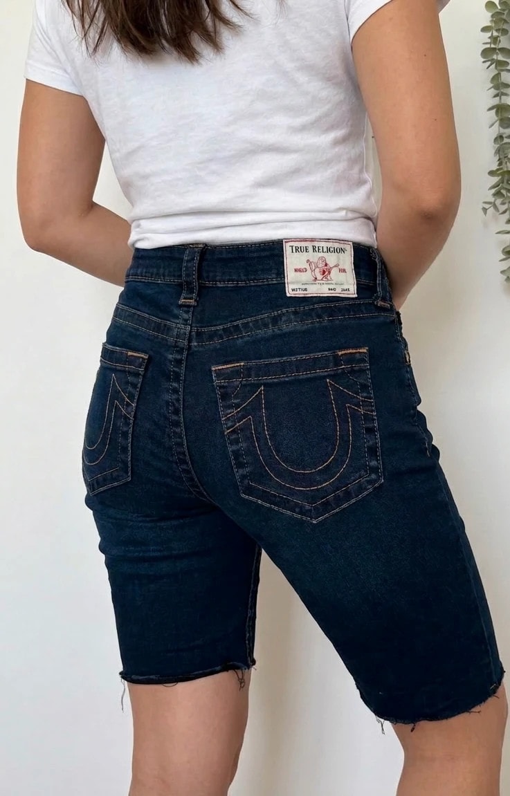 Short jean True Religion Jennie Curvy Skinny bleu foncé taille W30 - SK260693