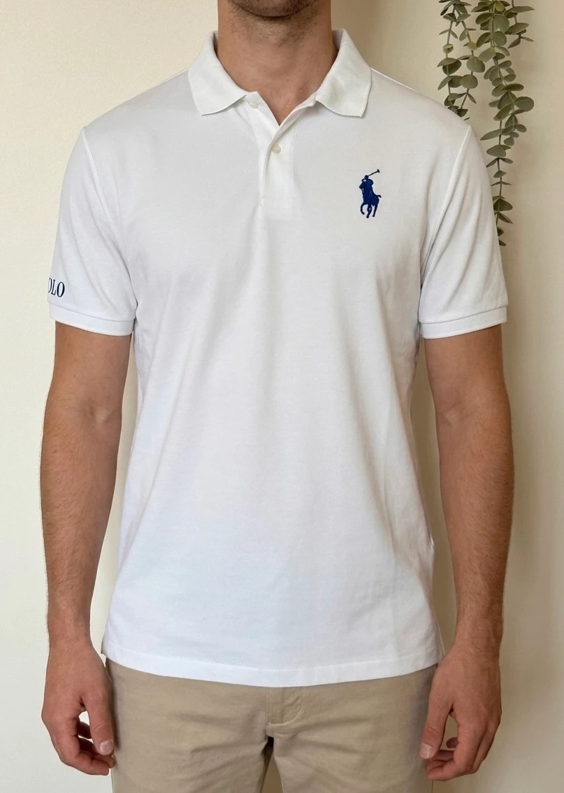 Polo performance Ralph Lauren blanc logo bleu taille XL - SK2606113