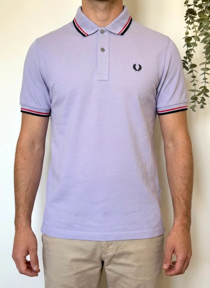 Polo piqué Fred Perry lilas liseré tricolore taille 40/M - SK260650