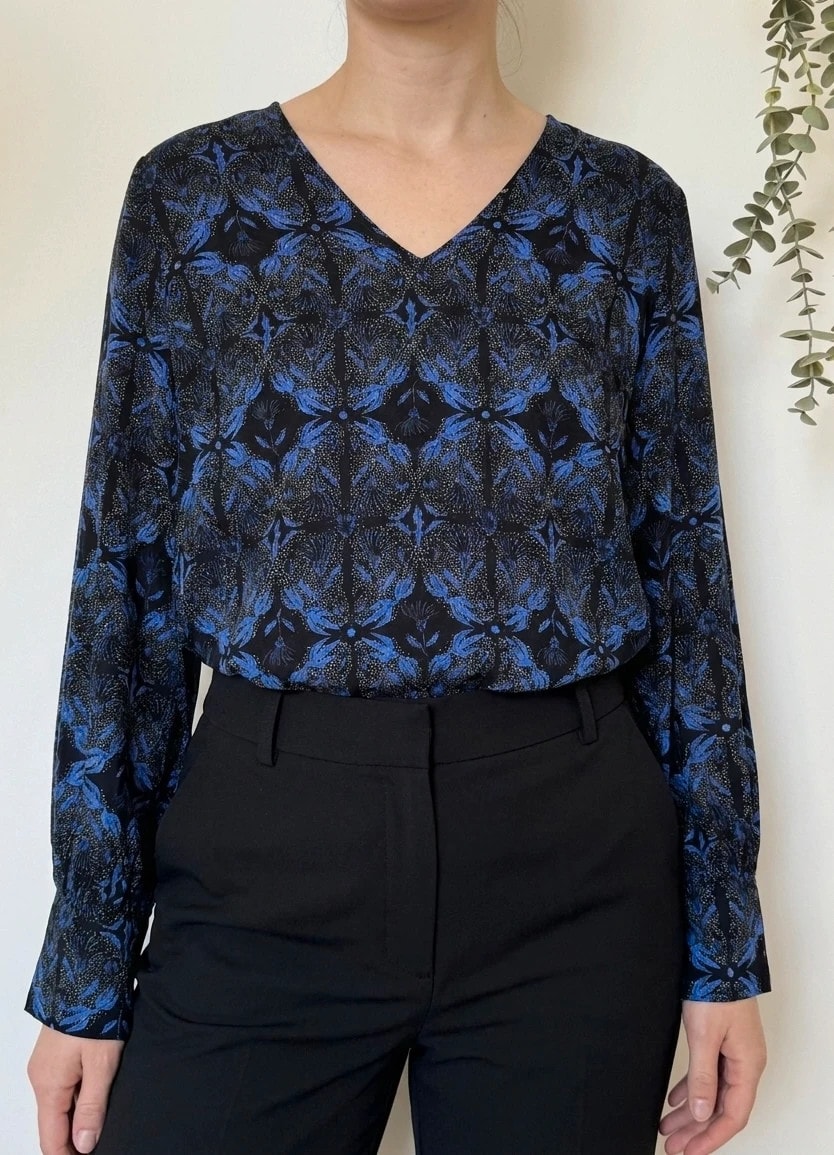 Blouse fluide La Fée Maraboutée imprimé floral noir bleu taille 38/M - SC260598