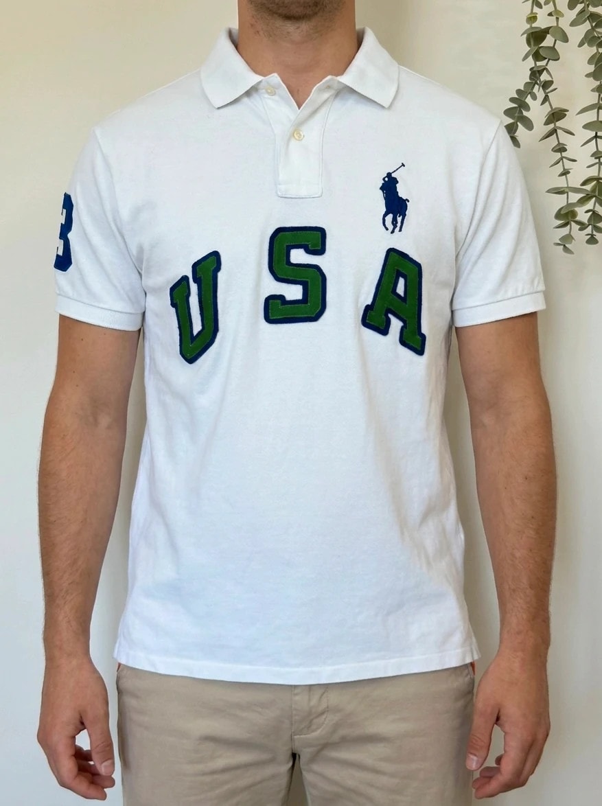 Polo piqué custom fit Polo Ralph Lauren blanc USA taille M - PP2603355