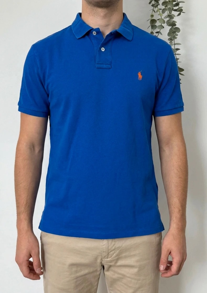 Polo piqué custom fit Polo Ralph Lauren bleu roi taille L - PP2603312