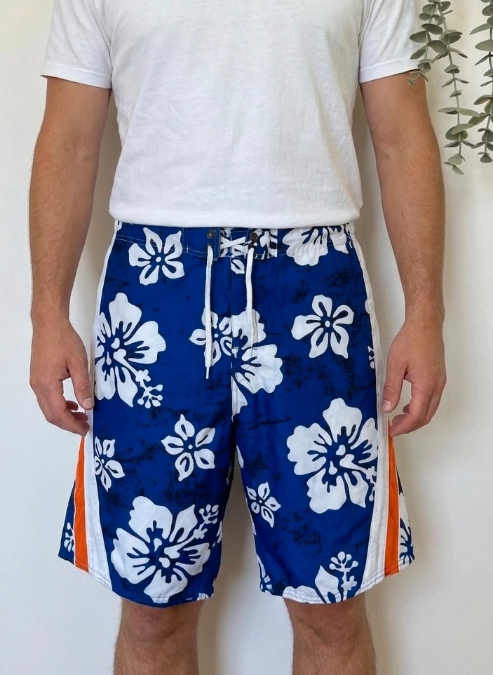 Short de bain No Boundaries bleu orange motifs fleurs blanches taille M/L - PP2603236