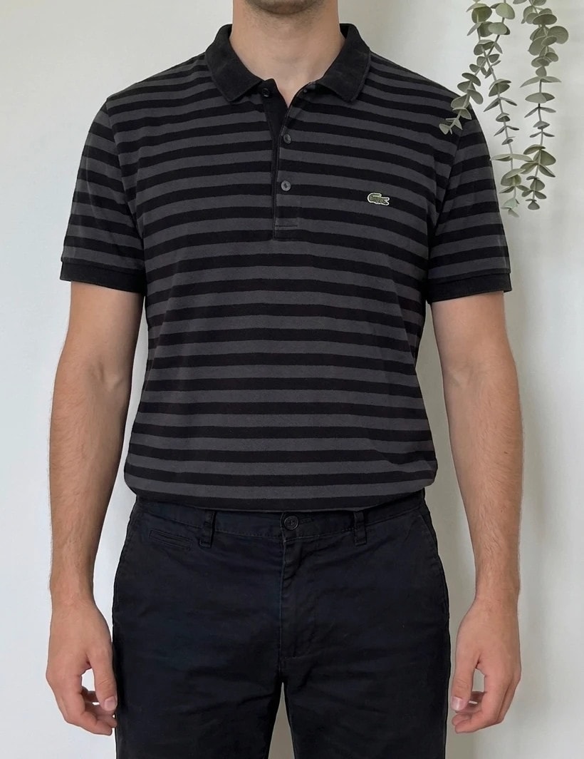 Polo piqué Lacoste rayé noir gris taille 7/XL - PP2603281