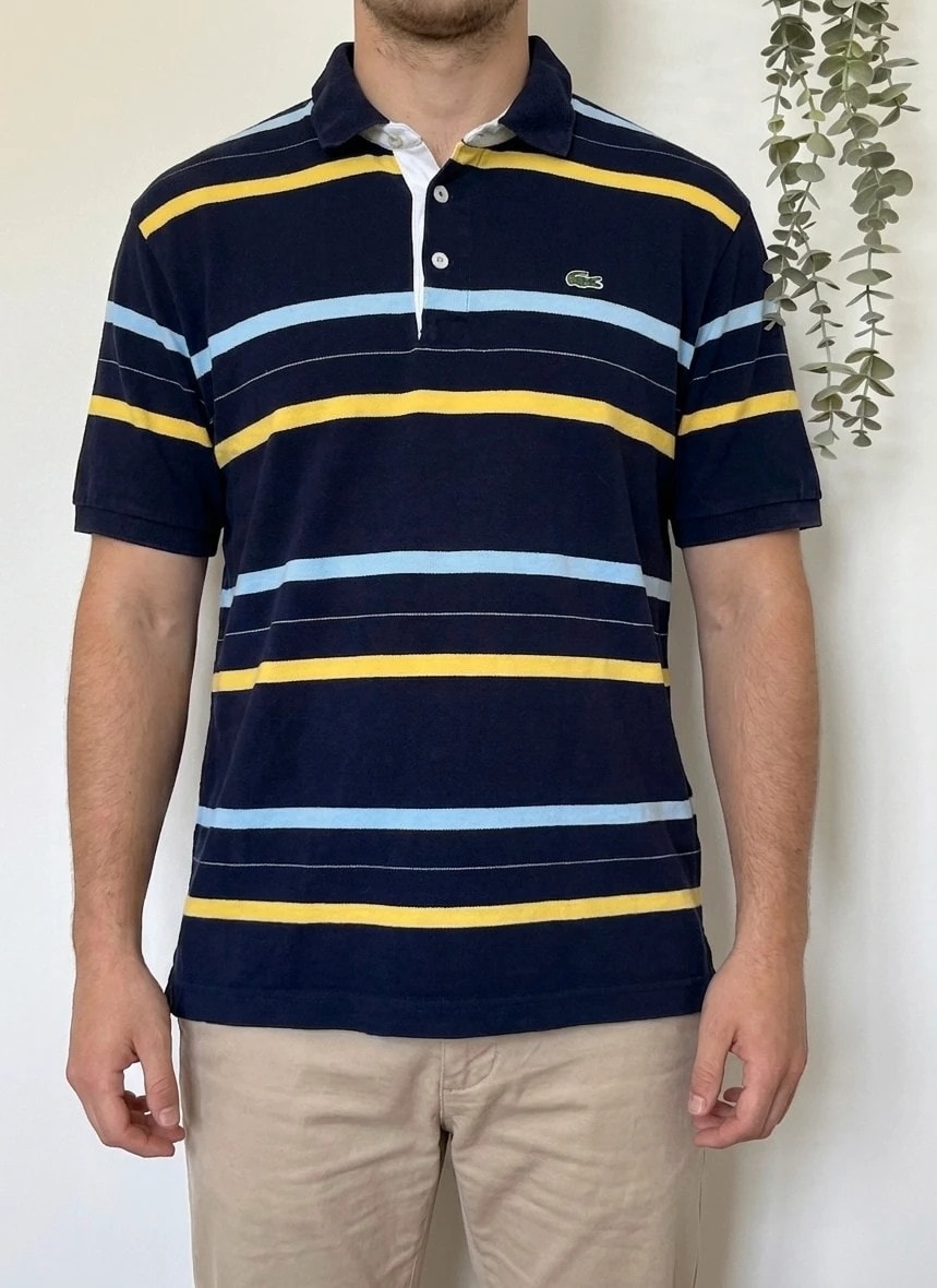 Polo piqué Lacoste rayé bleu marine jaune taille 6/L - PP2603279