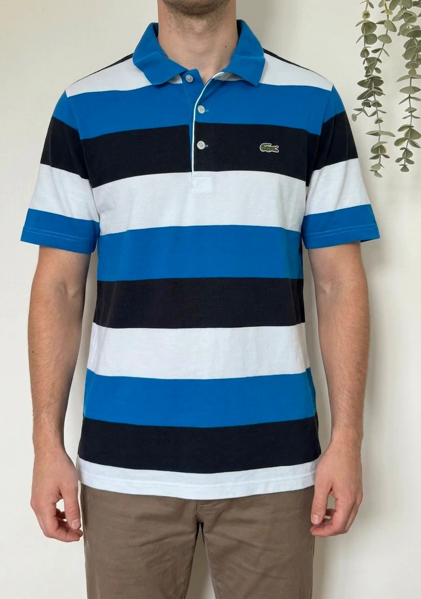 Polo piqué Lacoste Sport rayé bleu blanc noir taille 5/L - PP2603289