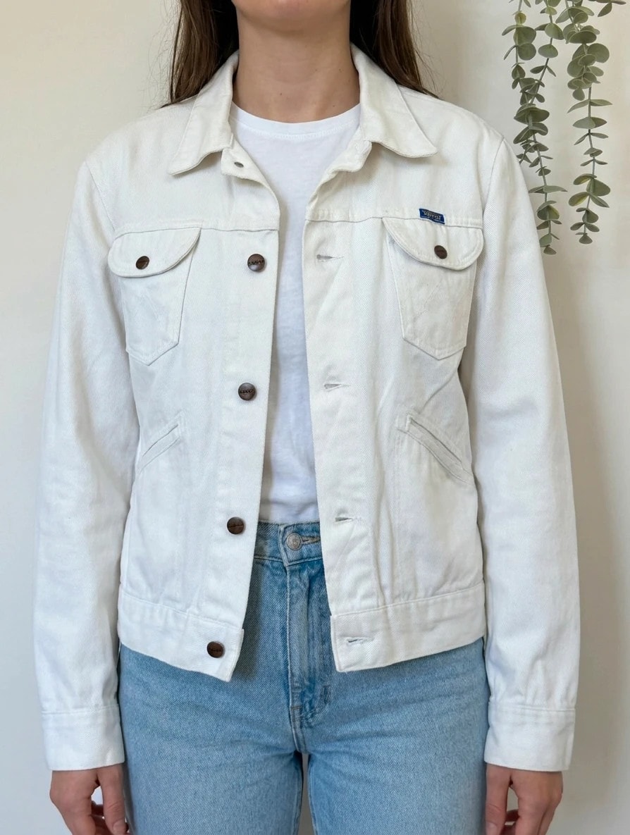 Veste denim Wrangler vintage blanche coupe droite taille 40/M