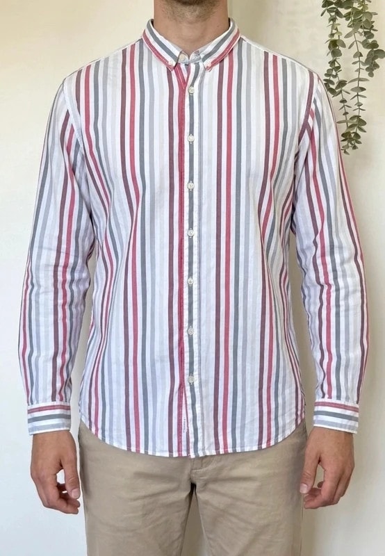 Aigle triibuline särk sirge lõikega valge punane hall, suurus 3XL - FP260351