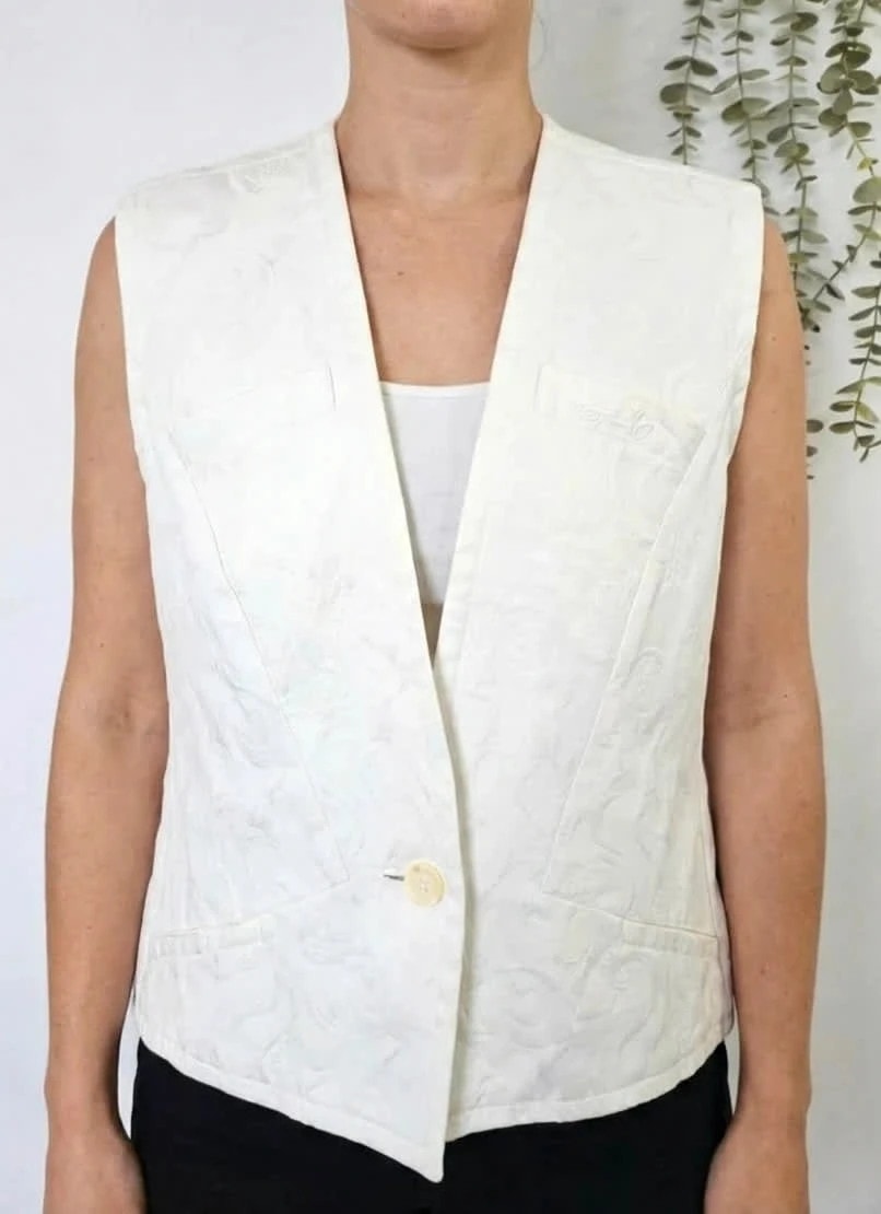 Gilet sans manches vintage Weill brodé blanc