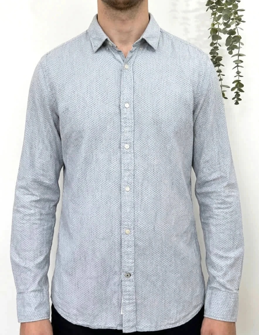 Skjorte i bomuld, slim fit fra Tommy Hilfiger, lysegrå med mønster, størrelse M - FP260122