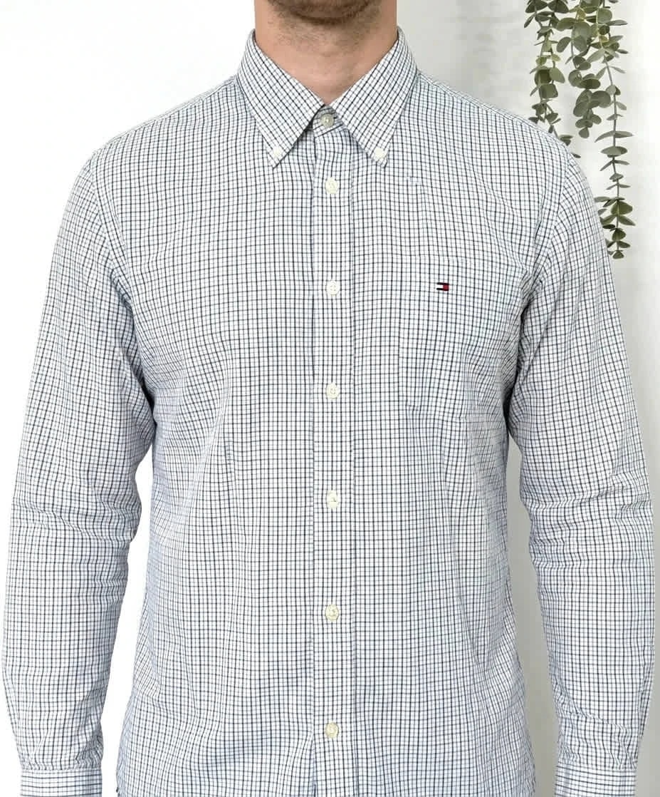 Chemise coton carreaux Tommy Hilfiger blanc bleu beige taille M - FP260146