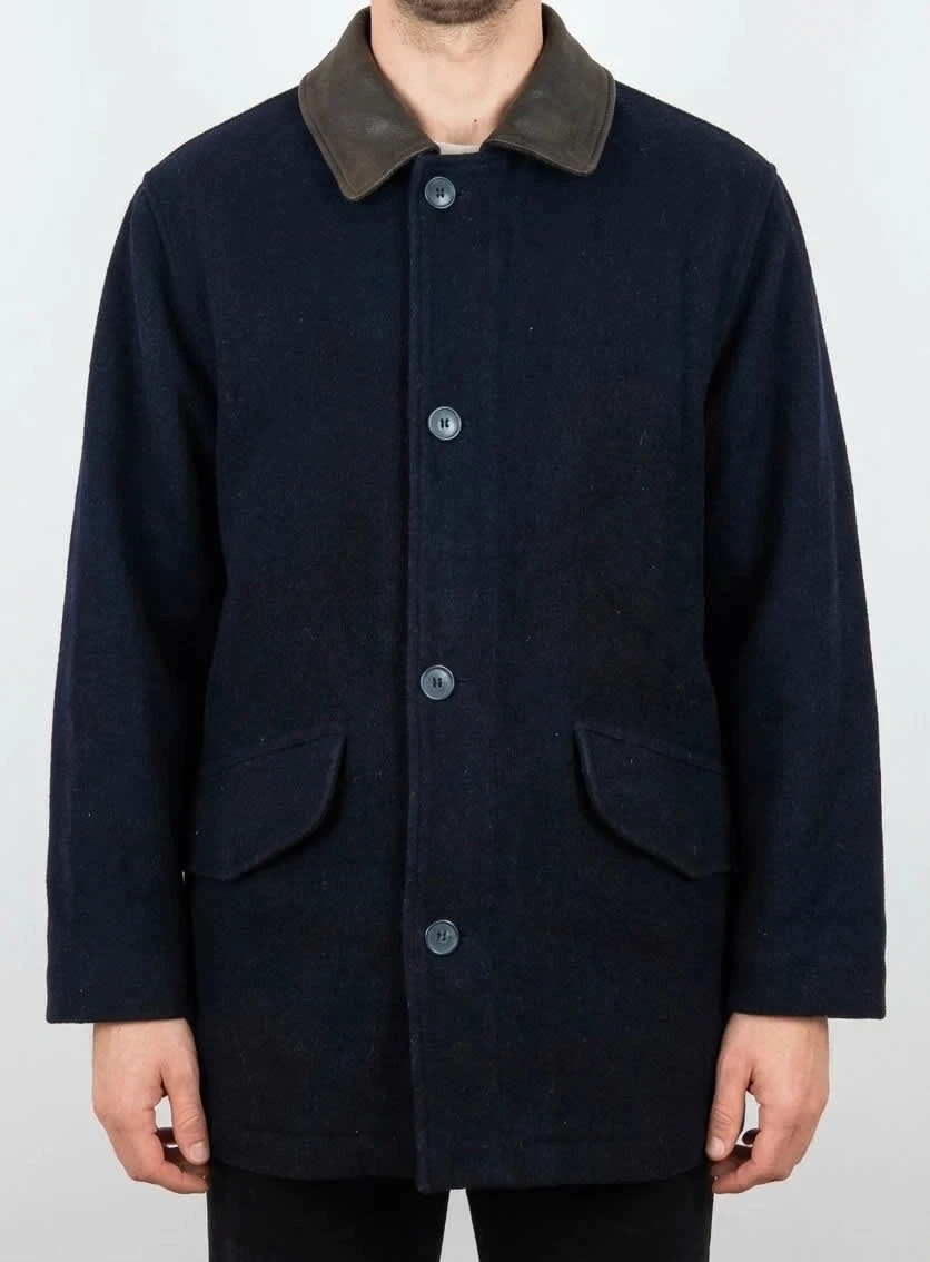 Manteau vintage en laine et cachemire Yves Saint Laurent avec col en cuir taille L