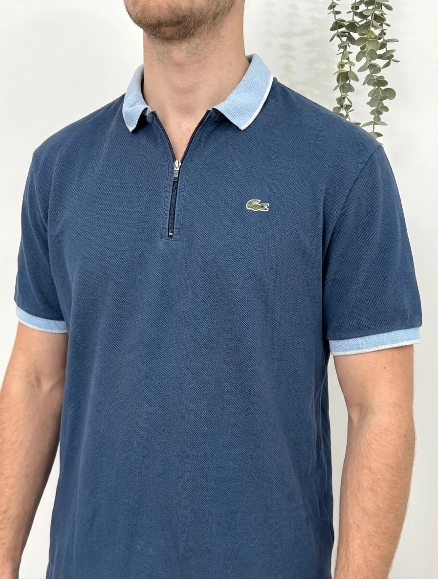 Polo piqué vintage Lacoste half zip bleu taille 5/L - FP260245