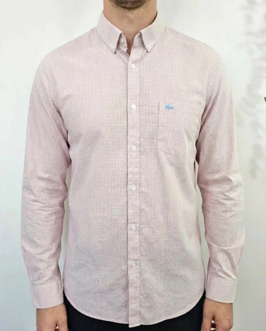 Chemise rose à carreaux Lacoste logo brodé taille 40