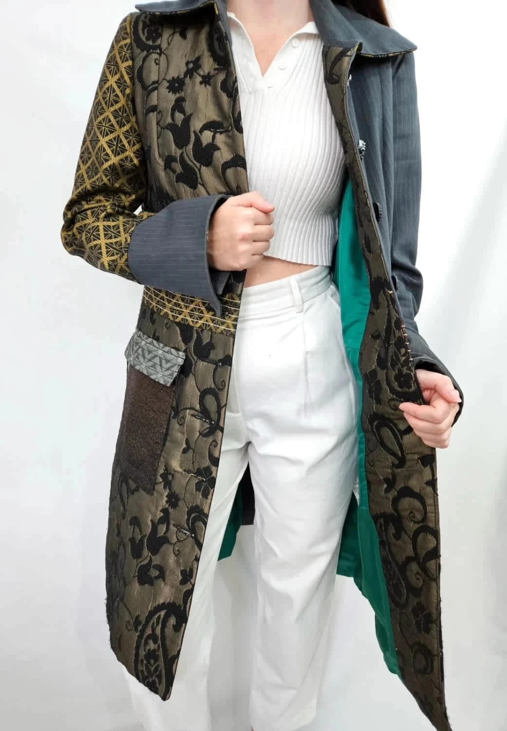 Manteau long Desigual patchwork vintage multicolore style bohème taille 42
