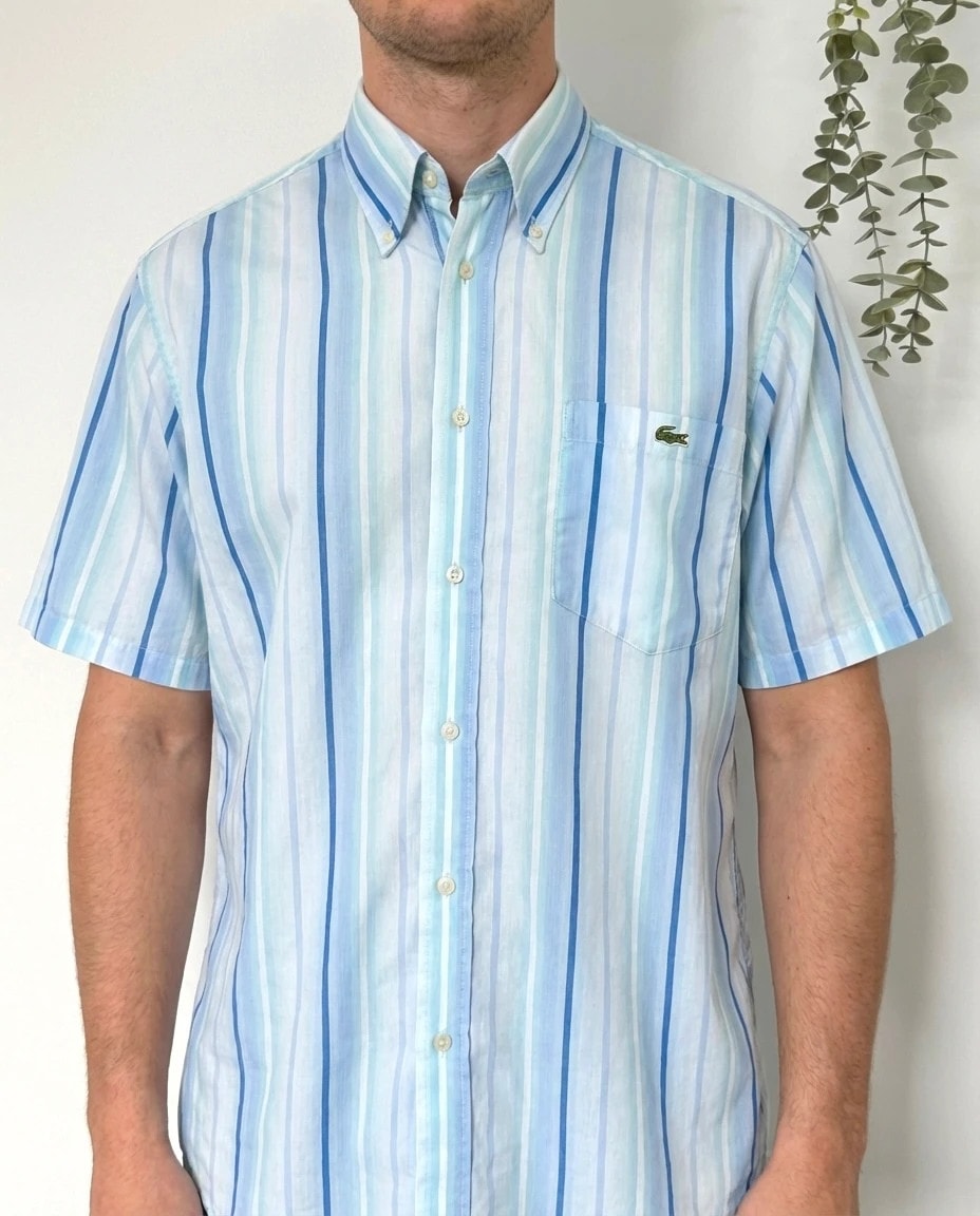 Chemise manches courtes rayée Lacoste bleu pastel taille 38/M - FP260196