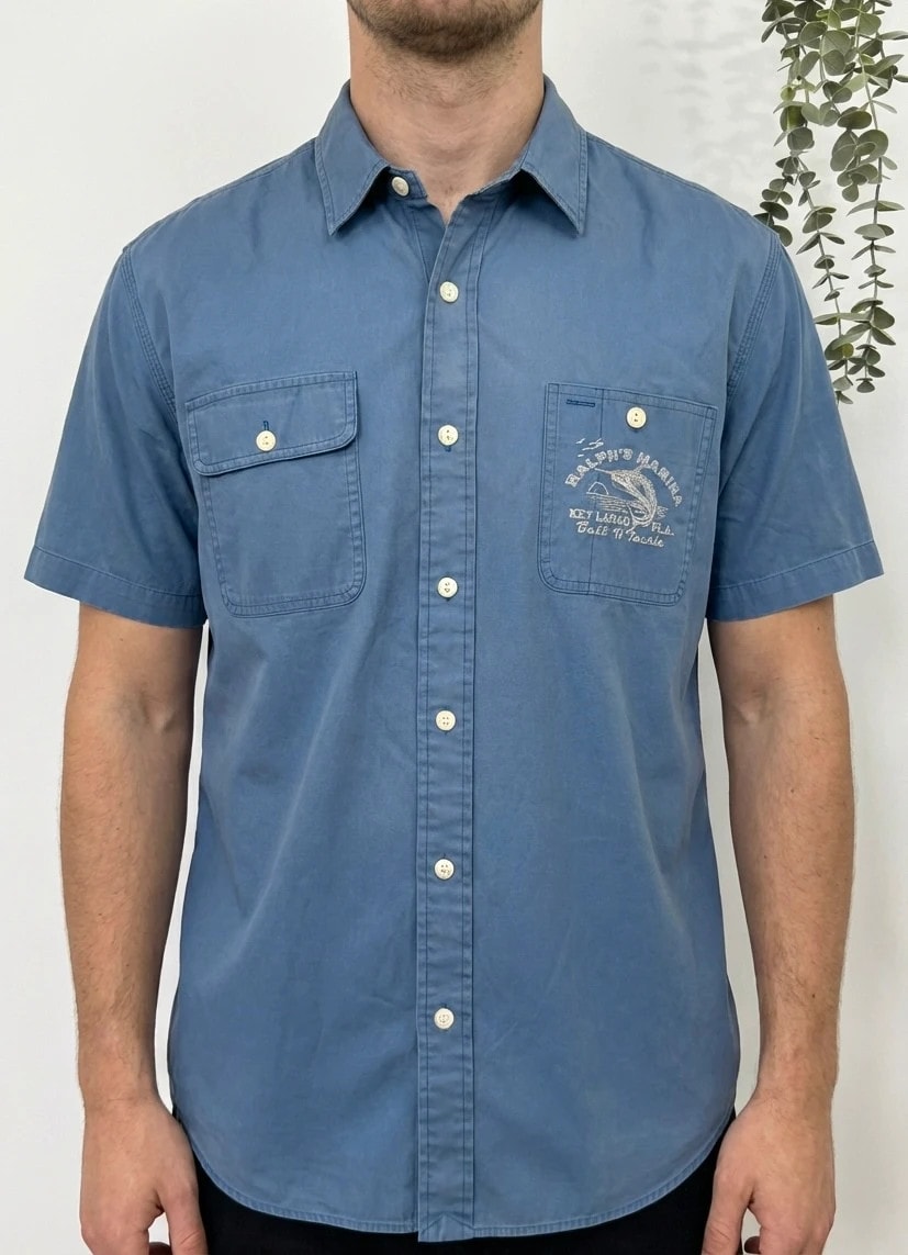 Kortærmet workwear-skjorte fra Ralph’s Marina Polo Ralph Lauren i blå, str. XL - FP260175