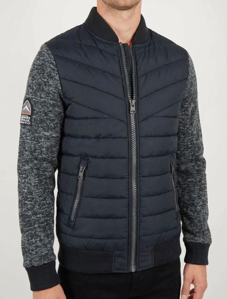 Veste full zip Superdry Storm Co homme gris chiné effet doudoune et manches laine taille S