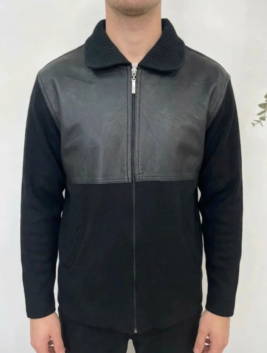Veste noire en laine de mérinos et simili cuir Elliot James taille L