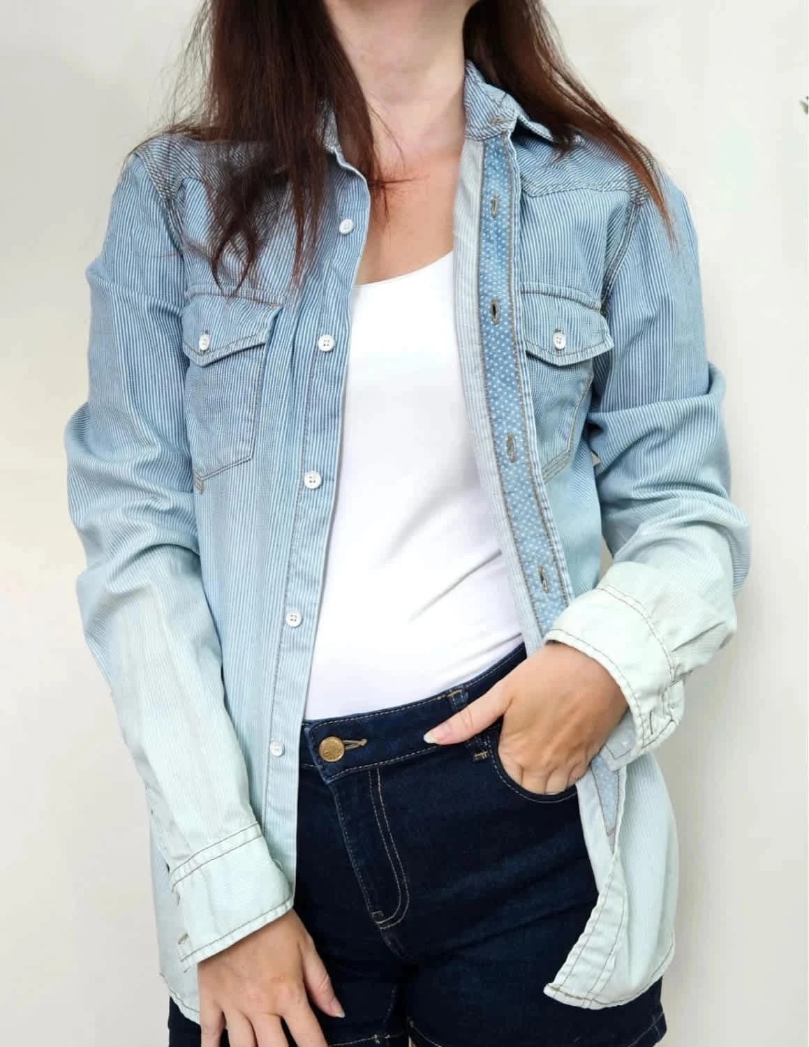 Chemise en jean Guess rayée dégradée bleu Slim Fit taille XS