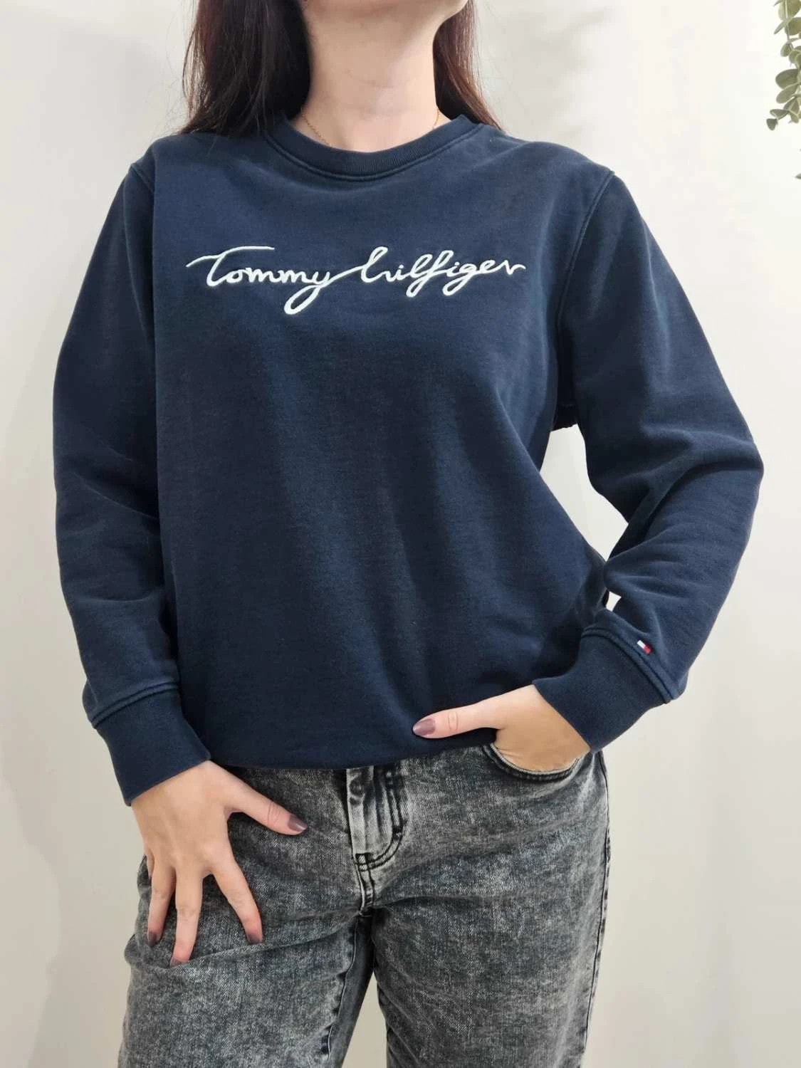 Sweat Crewneck Tommy Hilfiger bleu marine coton logo brodé coupe droite taille L - FP251293