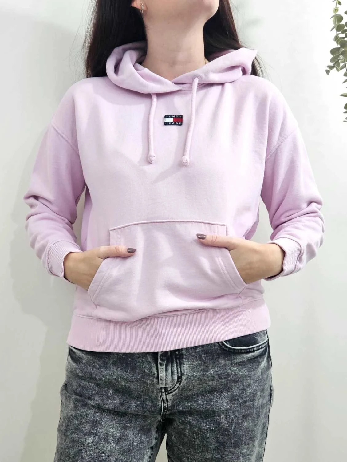 Sweat à capuche Tommy Jeans rose pastel coton coupe droite taille S - FP251288