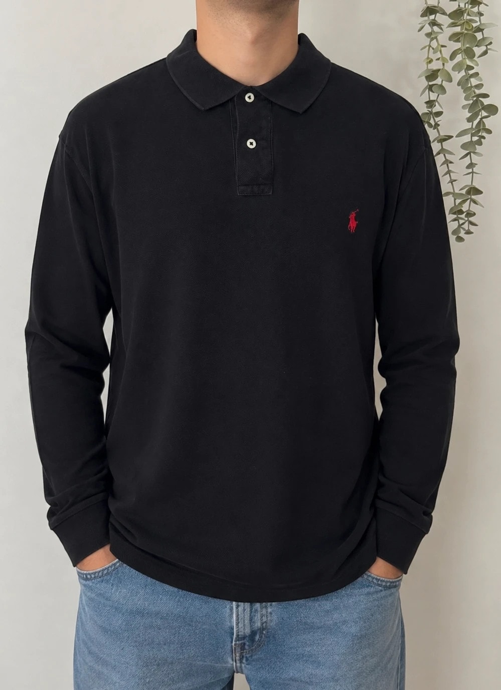 Polo piqué manches longues custom fit Ralph Lauren noir taille XXL - FP260929