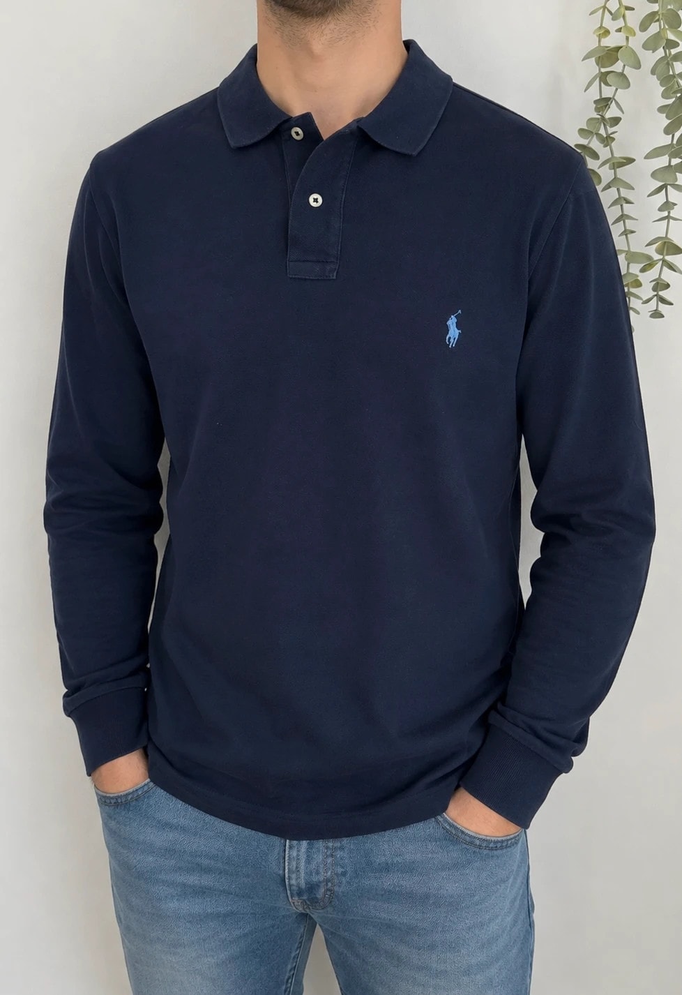 Polo piqué manches longues slim fit Ralph Lauren bleu marine taille XL - FP260920