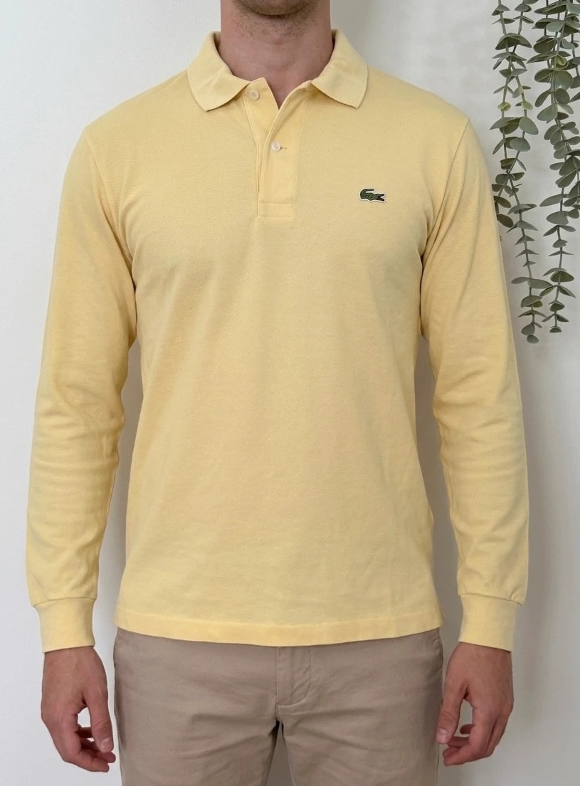 Polo piqué vintage Chemise Lacoste jaune pastel manches longues taille 3/S - FP260933