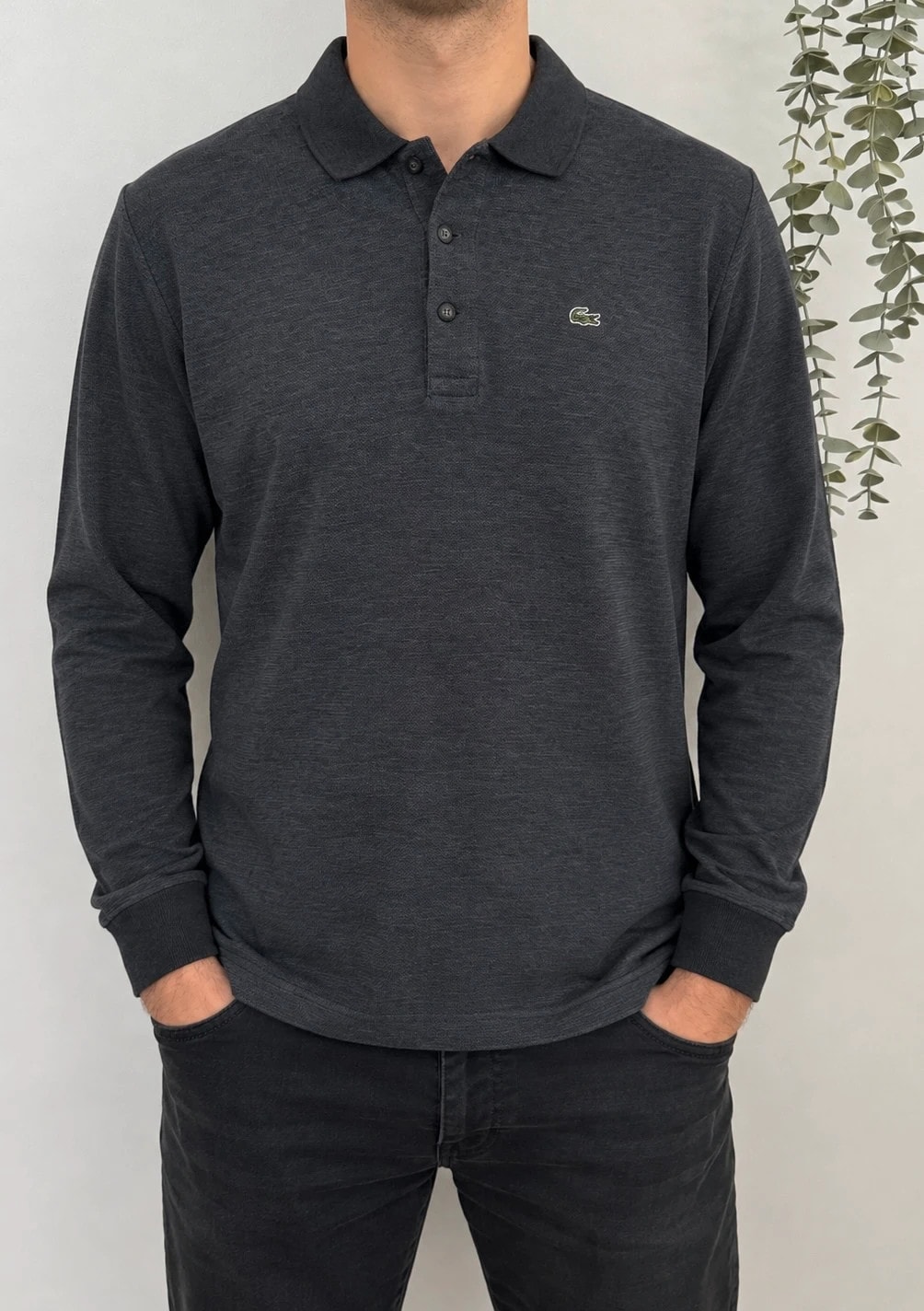 Polo piqué texturé Lacoste gris anthracite chiné manches longues taille 5/L - FP260936