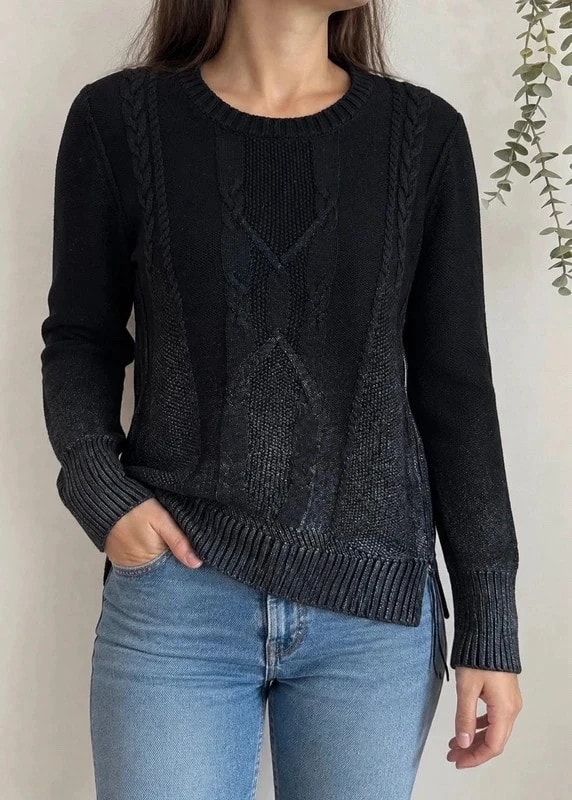 Pull en laine The Kooples noir gris métallisé dégradé torsadé taille L - BR2609124