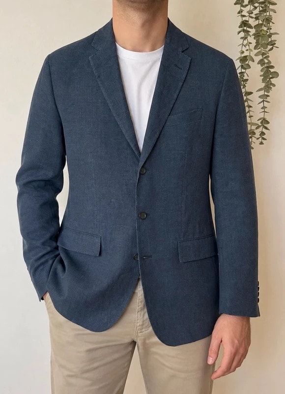 Blazer Polo Ralph Lauren bleu chiné 100 % lin Made in Italy taille 40R-M/L - FP260963