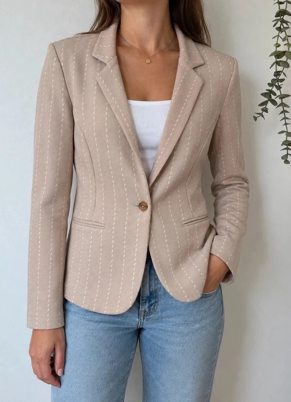 Blazer ICHI Ihruti beige rosé à rayures écrues taille S - V62609155