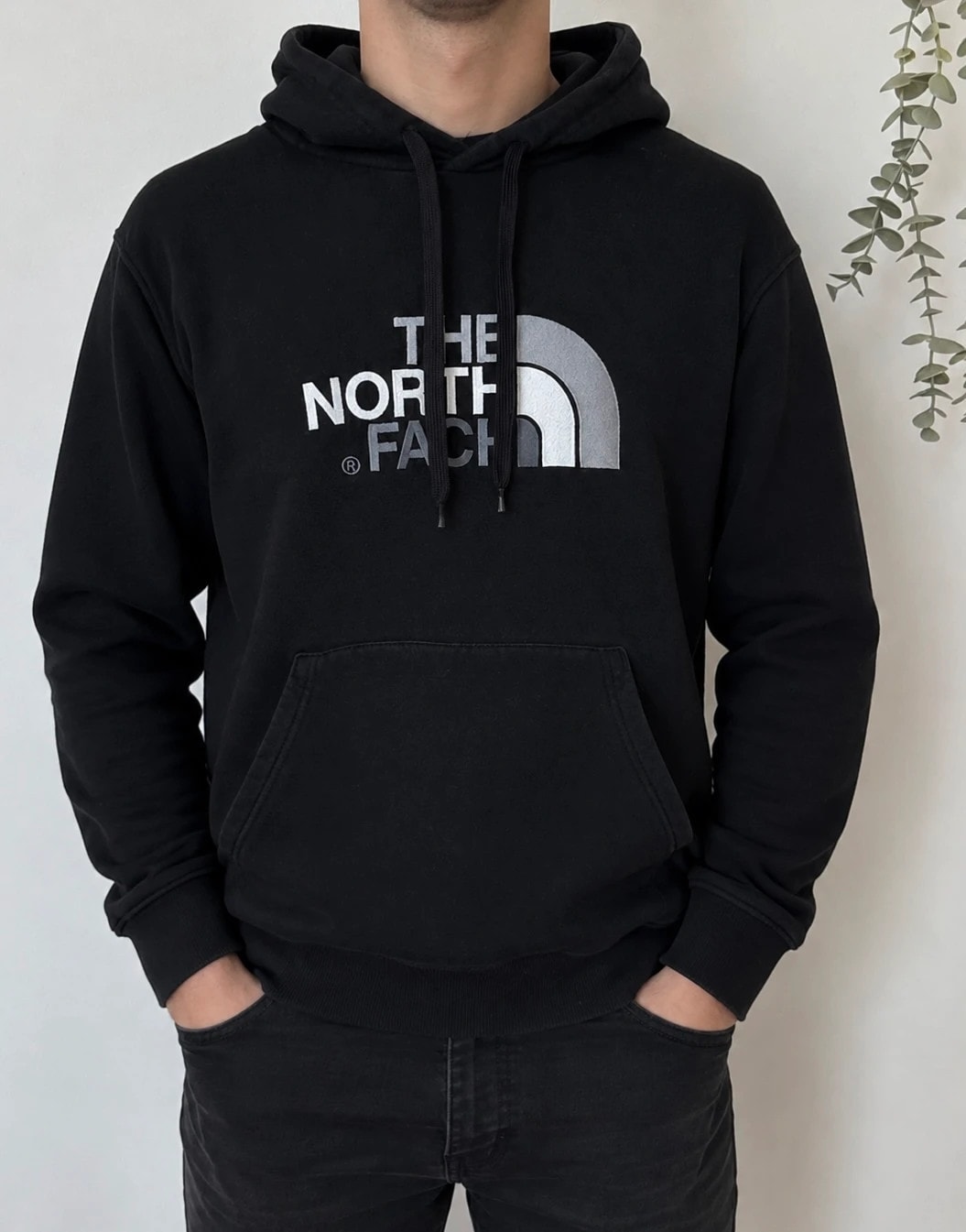 Sweat à capuche The North Face noir gros logo brodé gris blanc taille M - FP260981