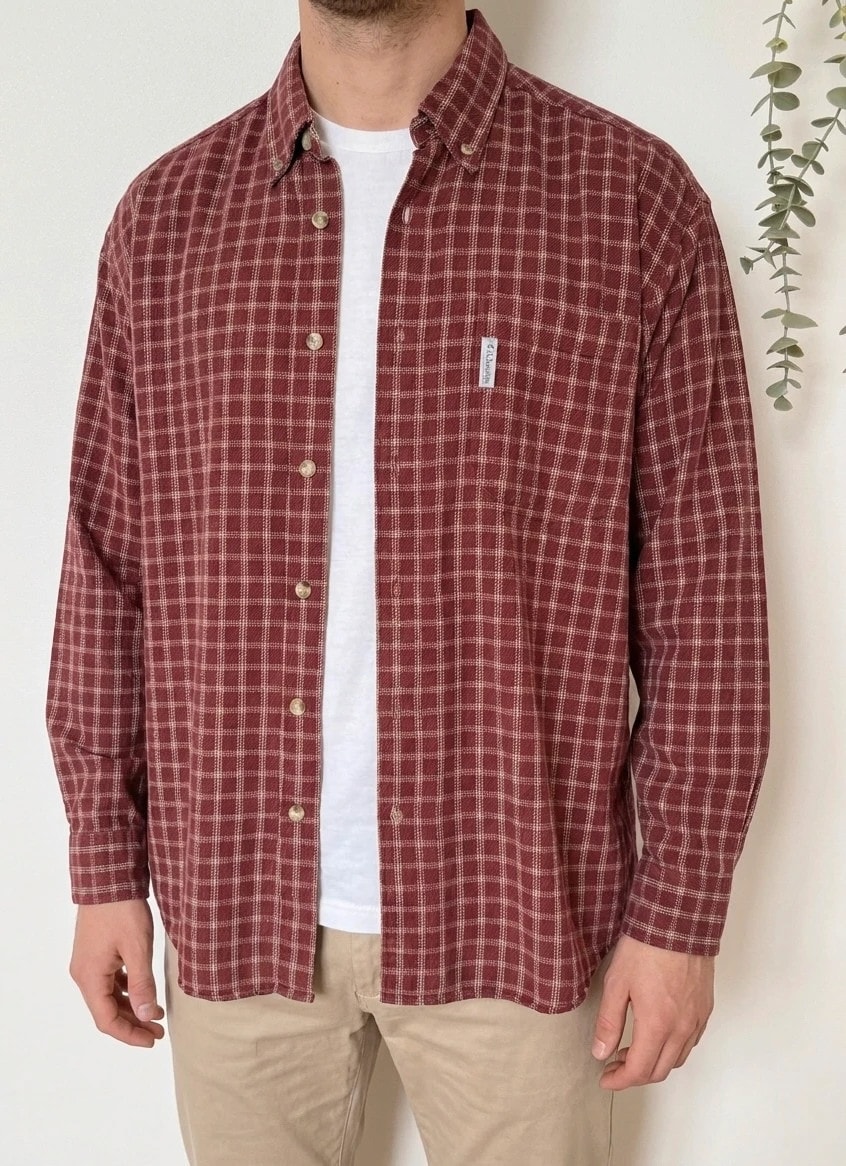 Chemise flanelle Columbia vintage rouge bordeaux à carreaux taille L - FP260731