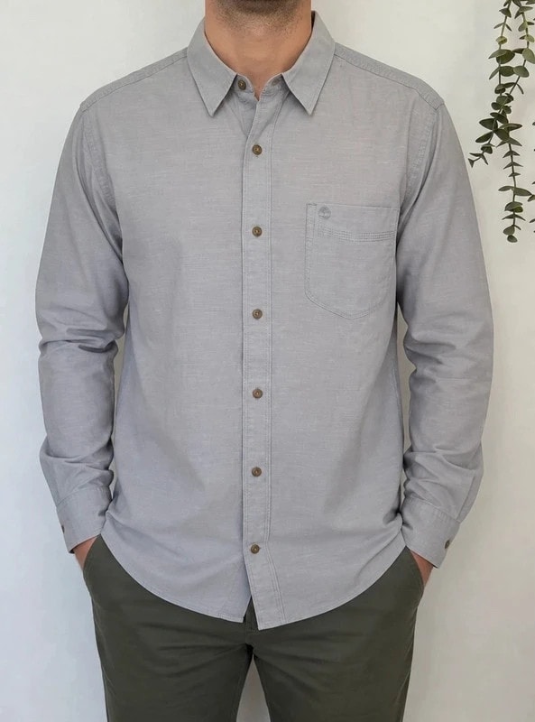 Chemise slim fit Timberland gris taupe manches longues taille XL - BR2609132