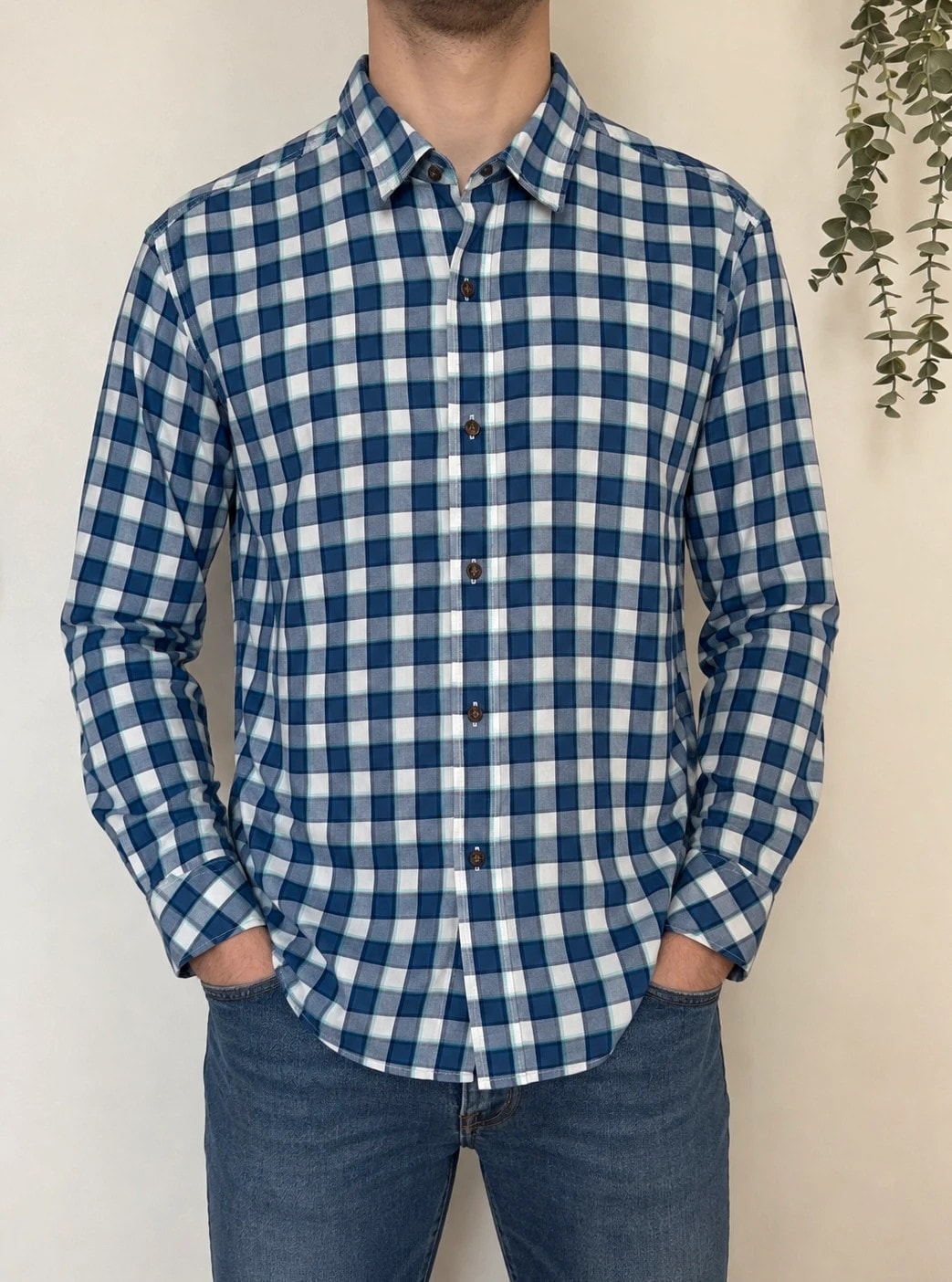 Chemise à carreaux slim fit Timberland bleu blanc taille XL - BR2609127
