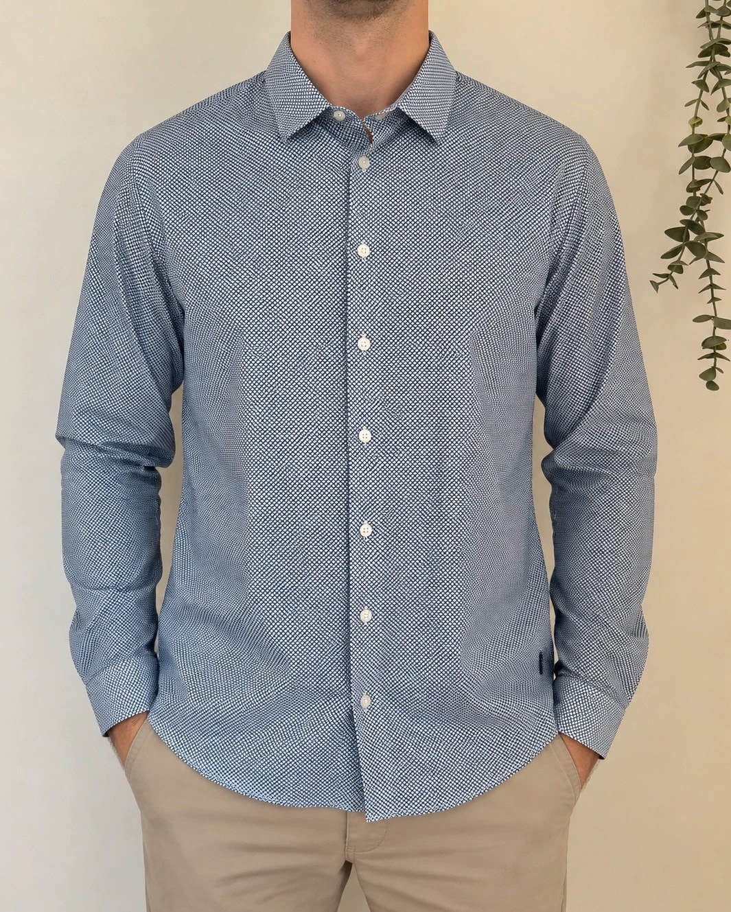 Chemise IZAC bleu marine à petits pois blancs manches longues taille 5/XL - BR-2609134