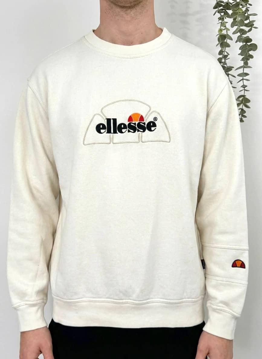 Sweat Crewneck vintage brodé Ellesse écru logo taille M